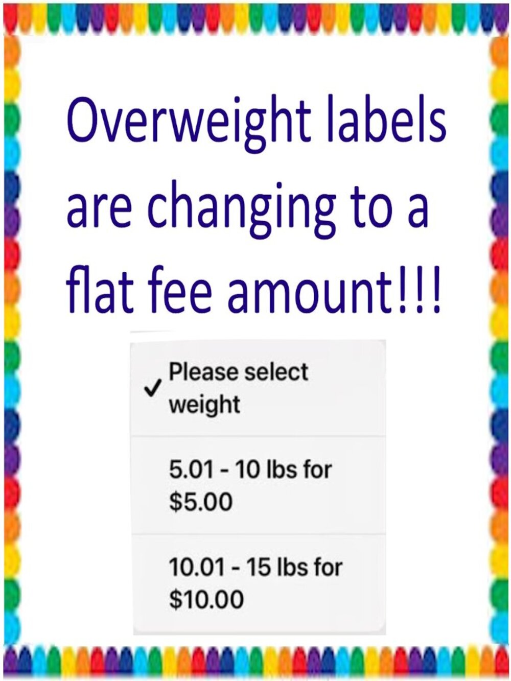 New Overweight Label Options and Flat Fee Amounts!